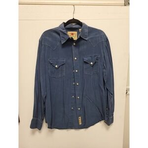 Larry Mahan Cowboy Collection Western Shirt Mens L Blue Long‎ Sleeve Pockets